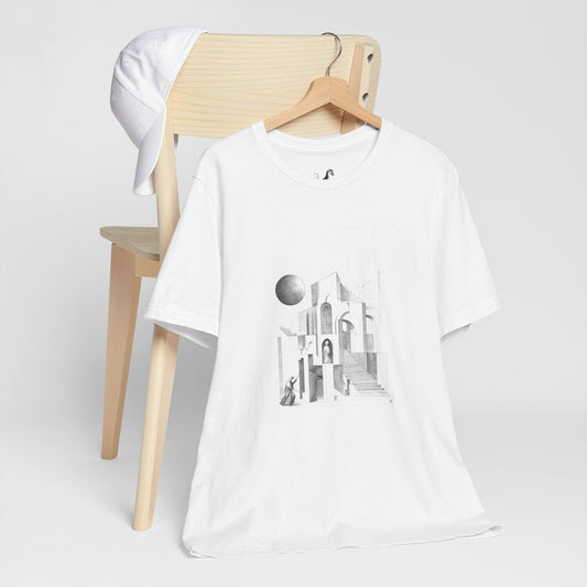 OLD_CITY, Minimalist Architecture Tee, Artistic Graphic T-shirt, Modern Casual Wear, Unique Gift for Art Lovers, Unisex Summer Shirt