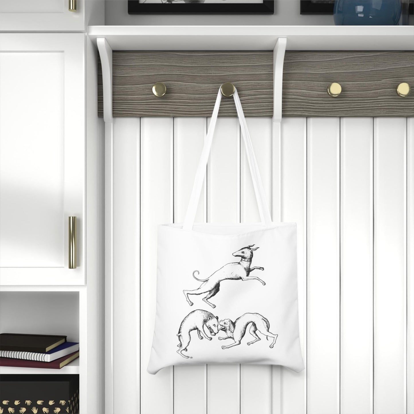 3 Playing dogs Shoulder Tote Bag, Fun Beach Bag, Eco-Friendly Shopping Tote, Gift for Ocean Lovers, Art Tote for Daily Use