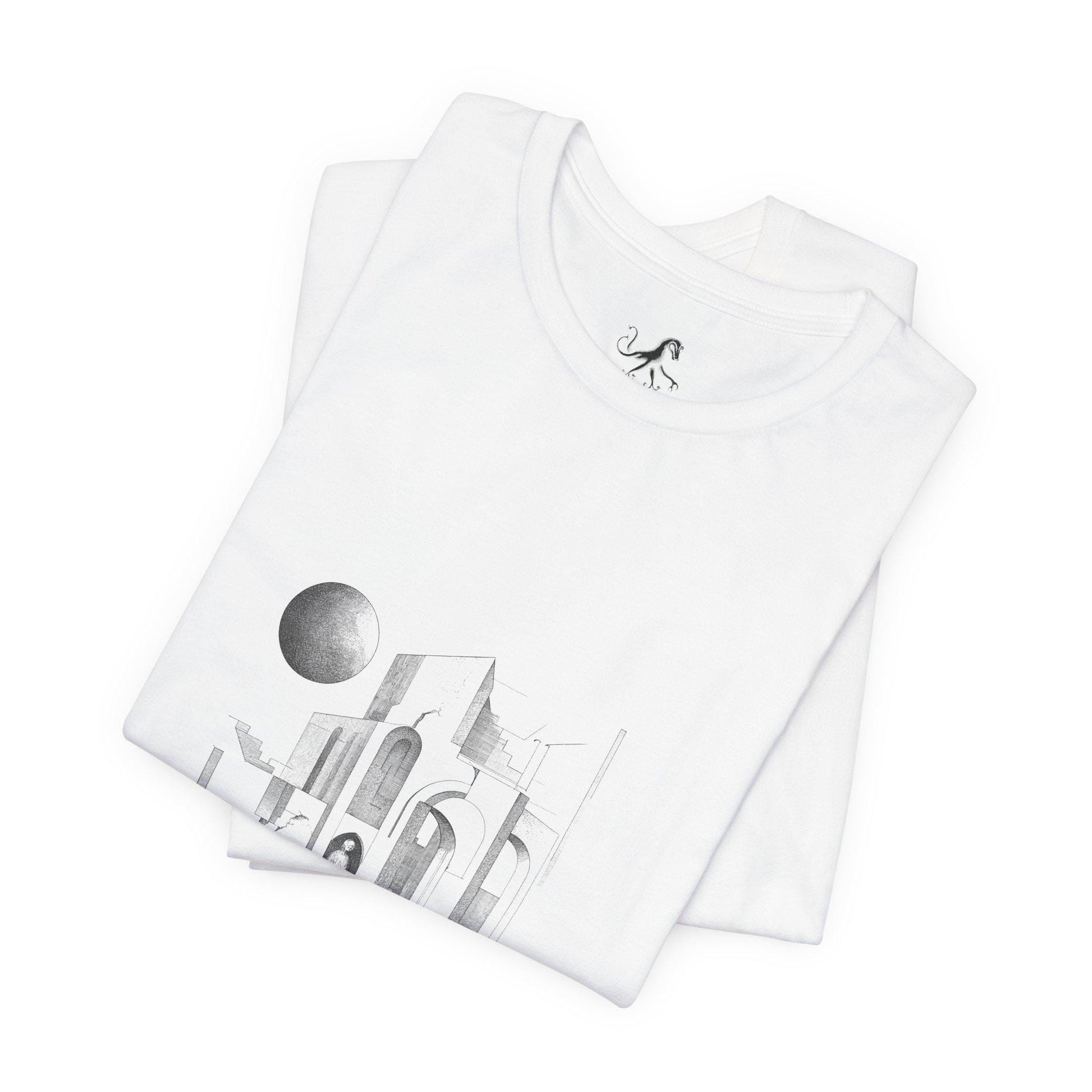 OLD_CITY, Minimalist Architecture Tee, Artistic Graphic T-shirt, Modern Casual Wear, Unique Gift for Art Lovers, Unisex Summer Shirt