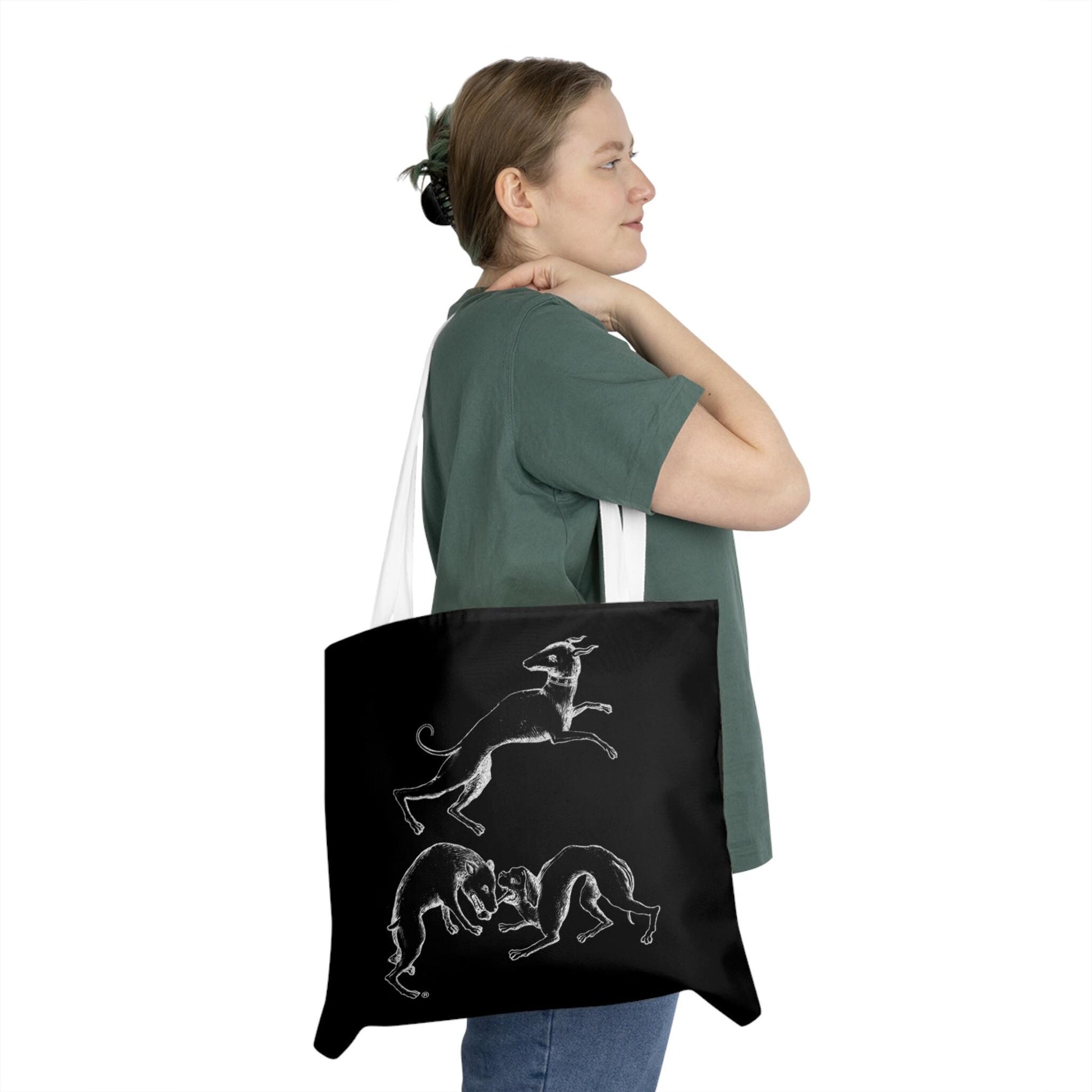 3 Playing dogs Shoulder Tote Bag, Fun Beach Bag, Eco-Friendly Shopping Tote, Gift for Ocean Lovers, Art Tote for Daily Use