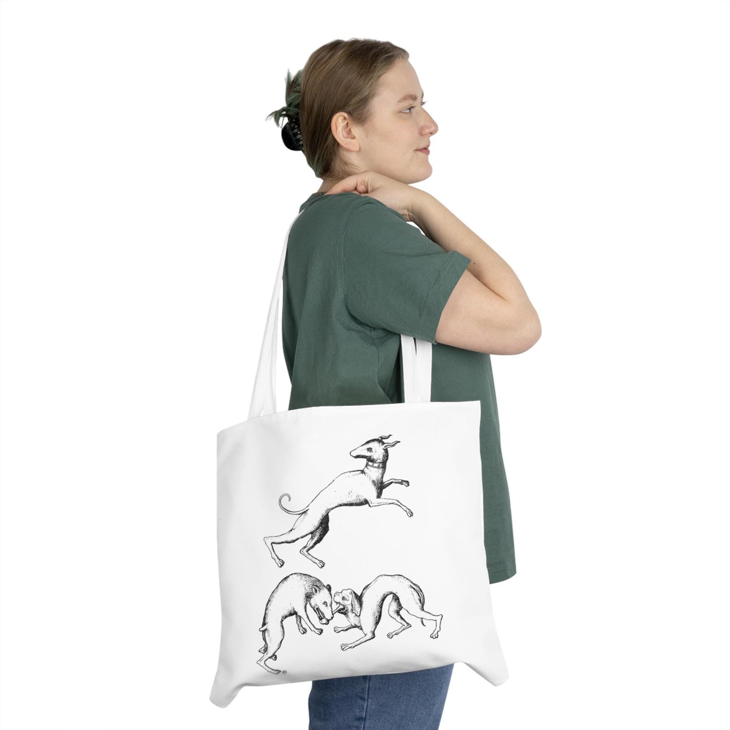 3 Playing dogs Shoulder Tote Bag, Fun Beach Bag, Eco-Friendly Shopping Tote, Gift for Ocean Lovers, Art Tote for Daily Use