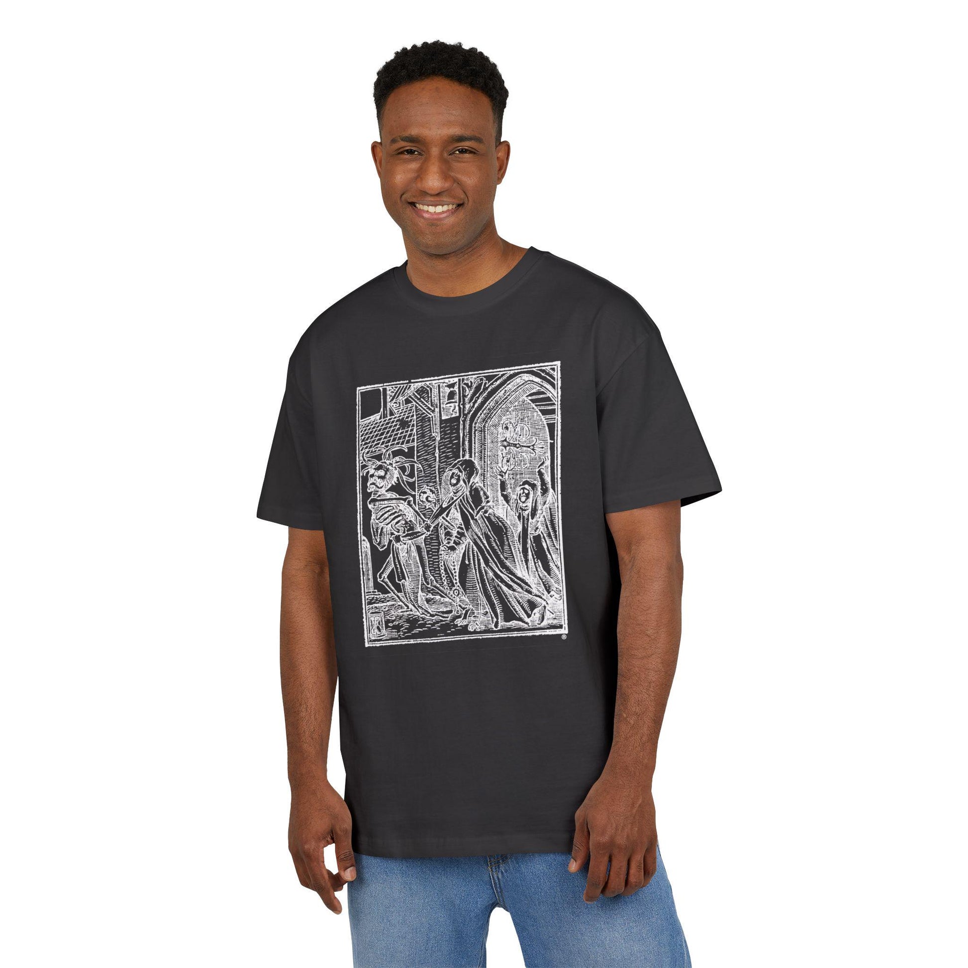 DANCE OF DEATH Graphic Unisex Heavy Oversize Tee, Casual Streetwear, , Unique Gift, Everyday Comfort, Halloween Apparel, Festival Wear