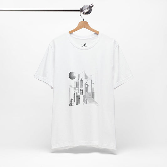 OLD_CITY, Minimalist Architecture Tee, Artistic Graphic T-shirt, Modern Casual Wear, Unique Gift for Art Lovers, Unisex Summer Shirt