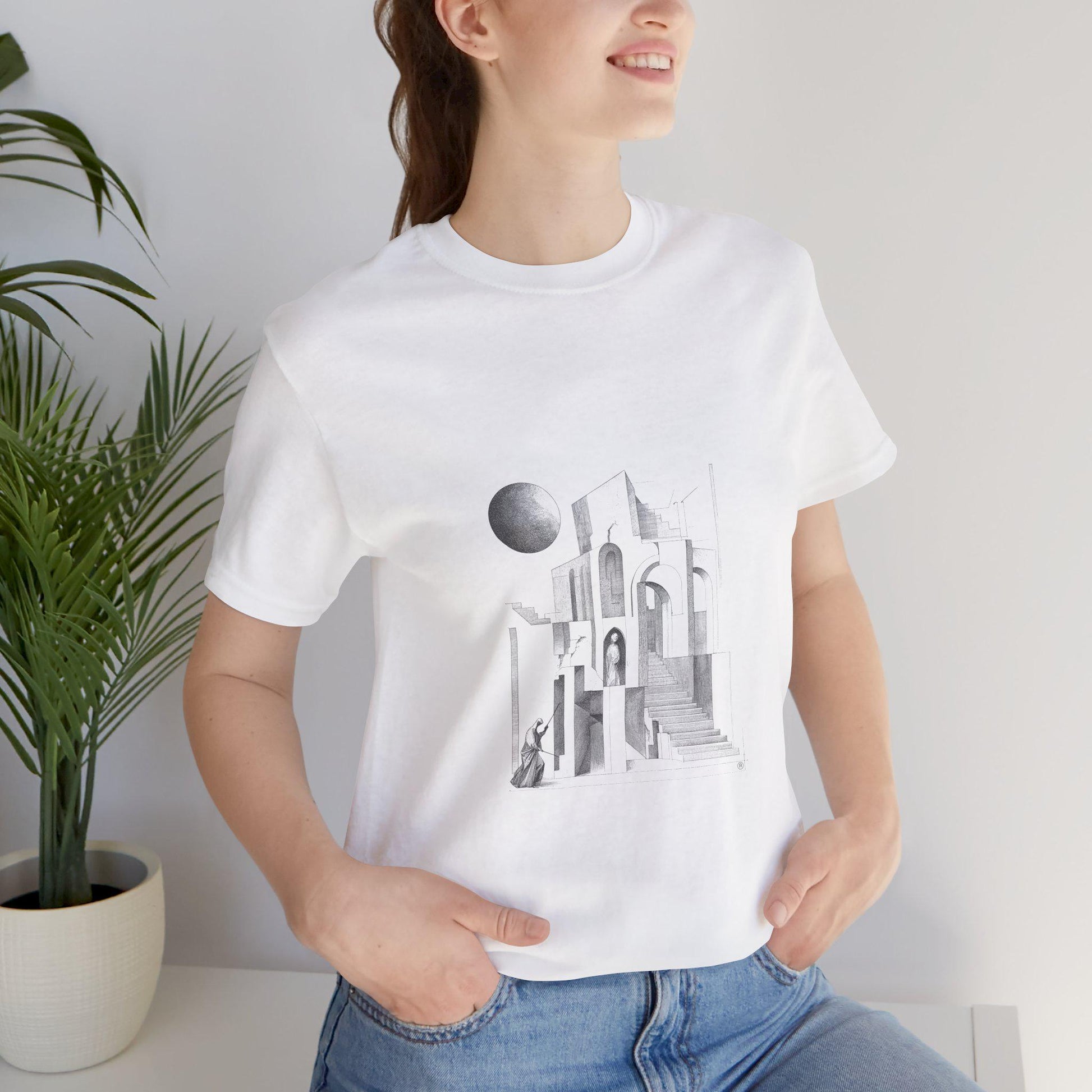 OLD_CITY, Minimalist Architecture Tee, Artistic Graphic T-shirt, Modern Casual Wear, Unique Gift for Art Lovers, Unisex Summer Shirt