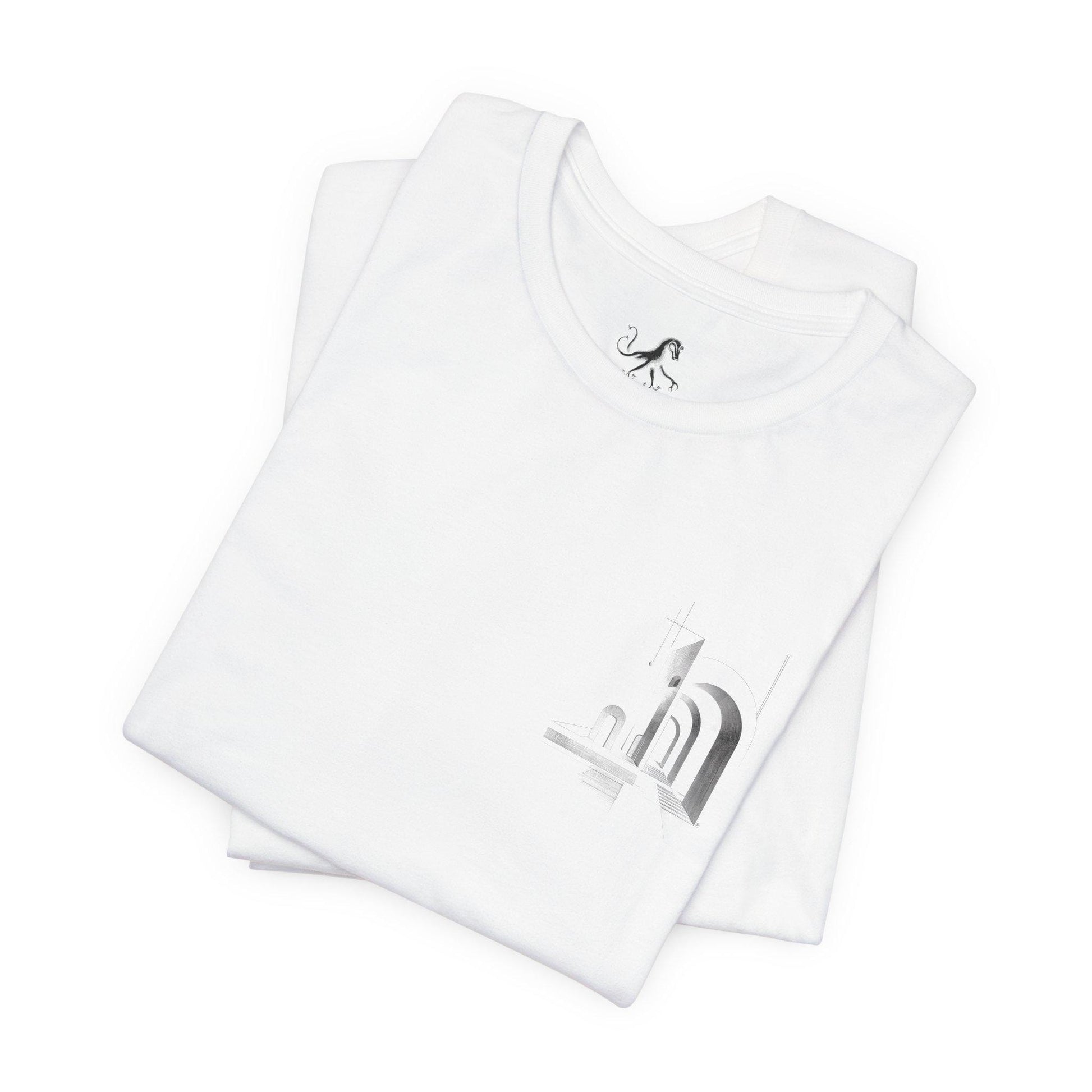 CITY_GATE, Minimalist Architecture Tee, Artistic Graphic T-shirt, Modern Casual Wear, Unique Gift for Art Lovers, Unisex Summer Shirt