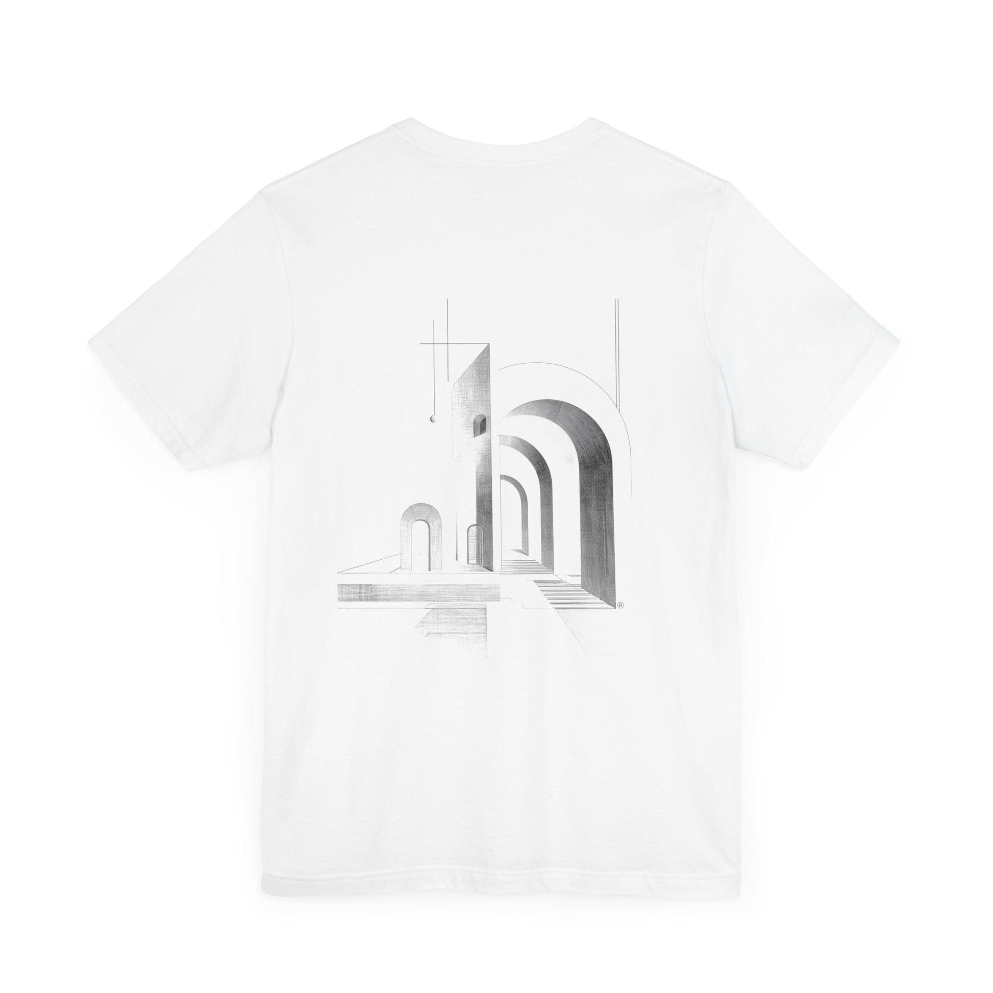 CITY_GATE, Minimalist Architecture Tee, Artistic Graphic T-shirt, Modern Casual Wear, Unique Gift for Art Lovers, Unisex Summer Shirt
