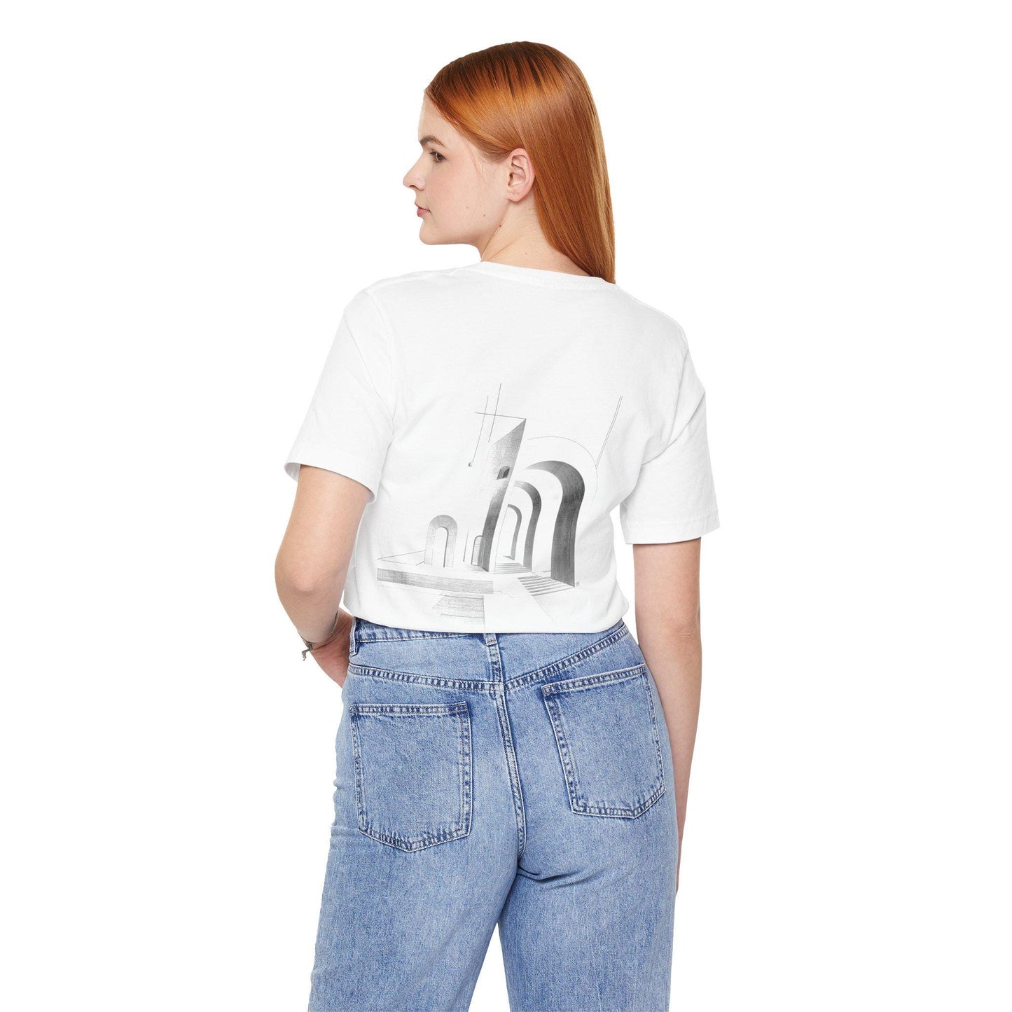 CITY_GATE, Minimalist Architecture Tee, Artistic Graphic T-shirt, Modern Casual Wear, Unique Gift for Art Lovers, Unisex Summer Shirt